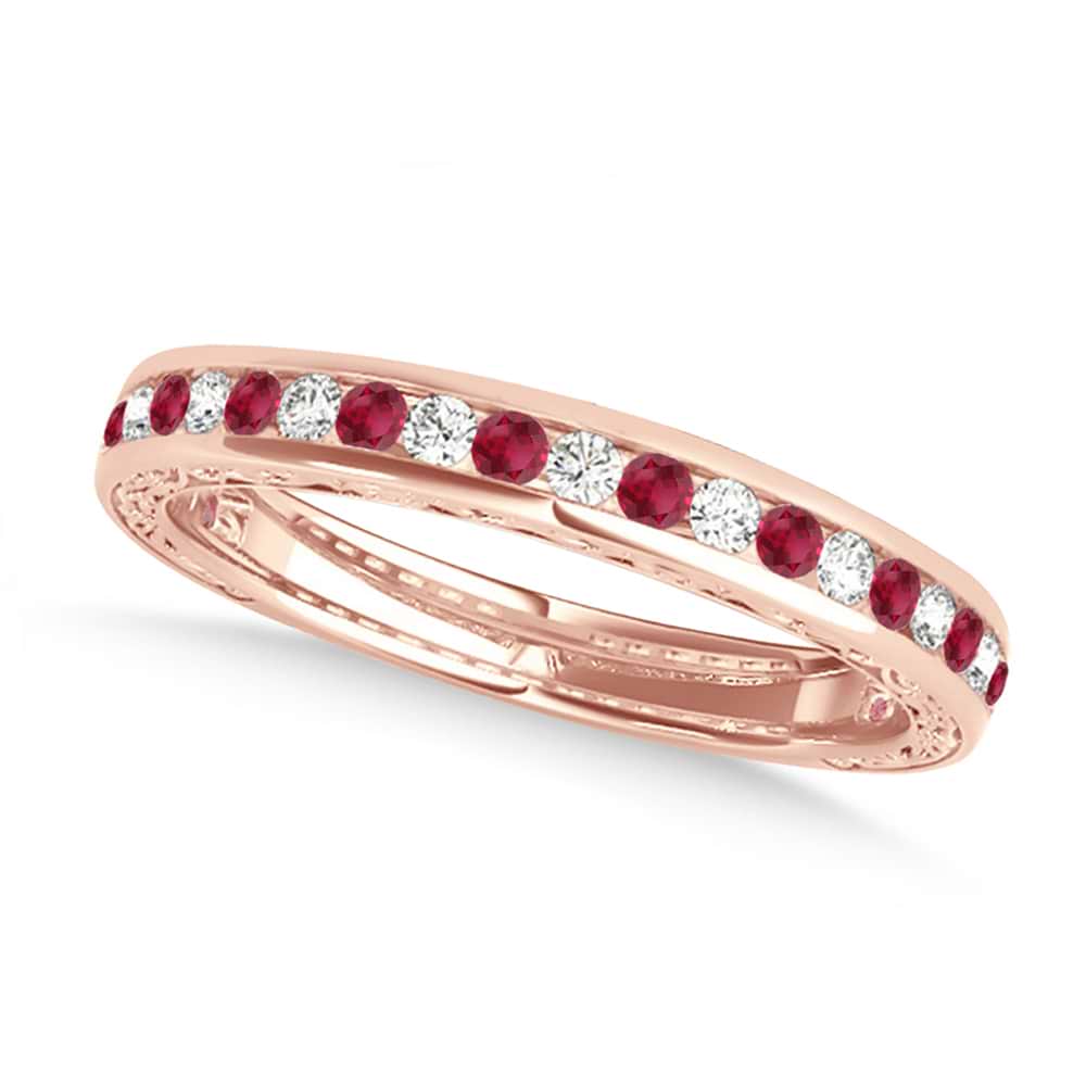 Diamond and Ruby Channel Set Wedding Band 18k Rose Gold (0.45ct)