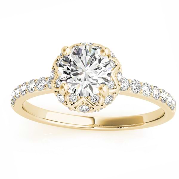 Diamond Accented Halo Engagement Ring Setting 18K Yellow Gold (0.24ct)