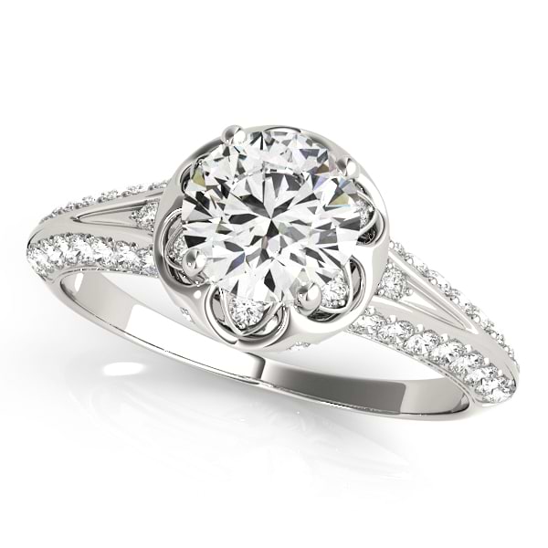 Diamond Floral Style Halo Engagement Ring Palladium (0.75ct)