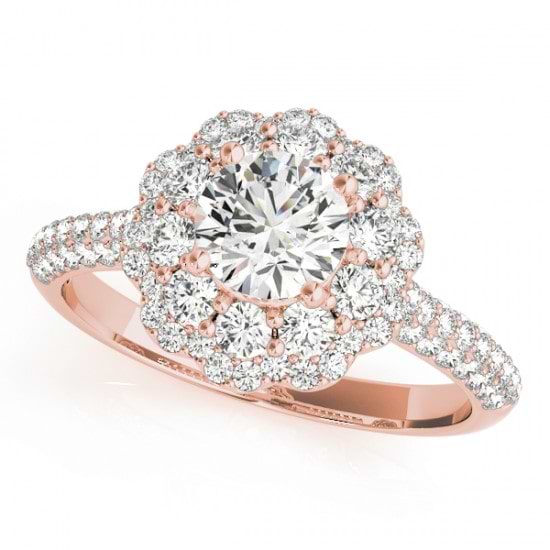 Diamond Floral Style Halo Engagement Ring 14k Rose Gold (1.54ct)