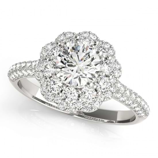 Diamond Floral Style Halo Engagement Ring 18k White Gold (1.54ct)