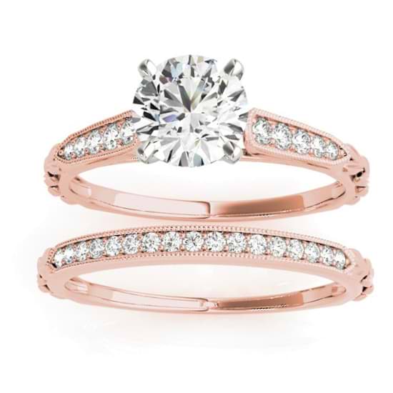 Diamond Accented Textured Bridal Set Setting 18K Rose Gold (0.21ct)