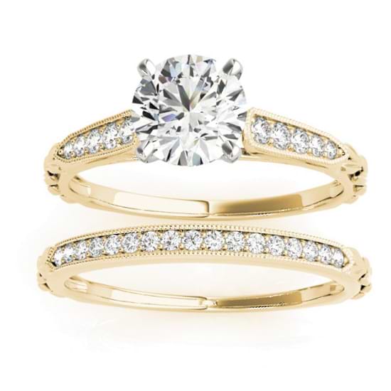 Diamond Accented Textured Bridal Set Setting 18K Yellow Gold (0.21ct)