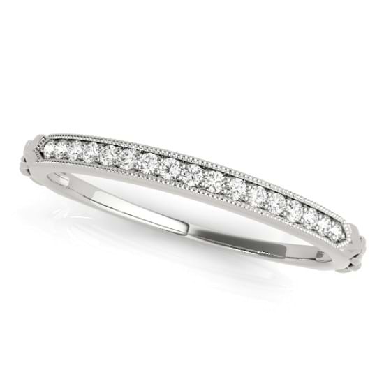 Diamond Accented Textured Wedding Band 14k White Gold (0.05ct)