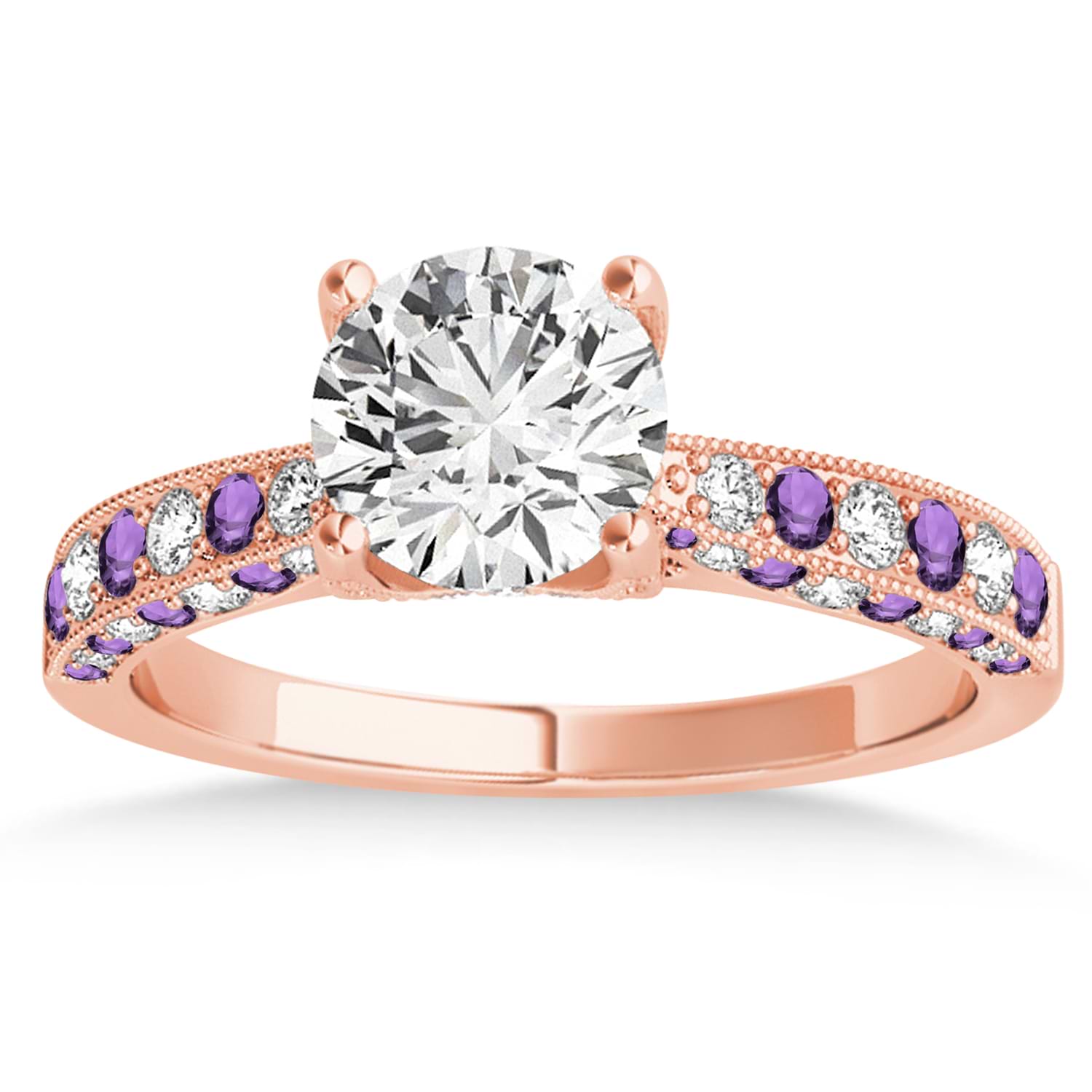 Alternating Diamond & Amethyst Engravable Engagement Ring in 14k Rose Gold (0.45ct)