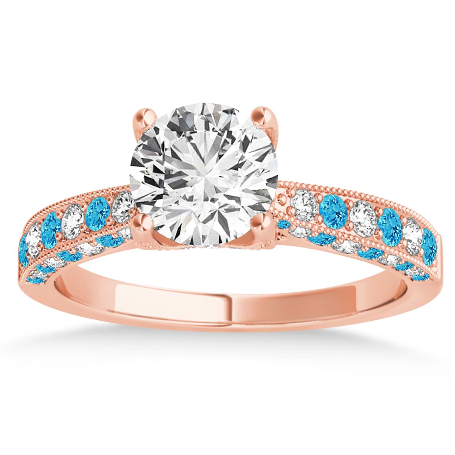 Alternating Diamond & Blue Topaz Engravable Engagement Ring in 14k Rose Gold (0.45ct)
