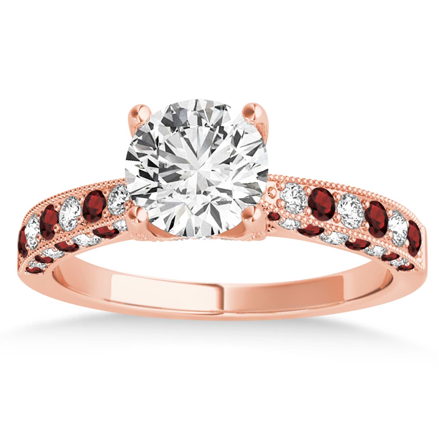 Alternating Diamond & Garnet Engravable Engagement Ring in 14k Rose Gold (0.45ct)