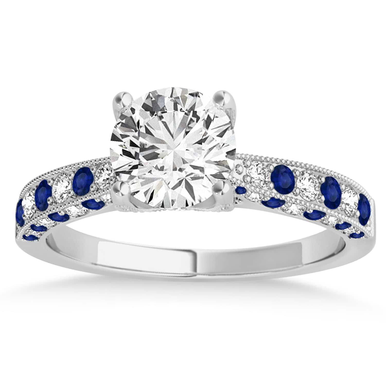 Alternating Diamond & Blue Sapphire Engravable Engagement Ring in 14k White Gold (0.45ct)