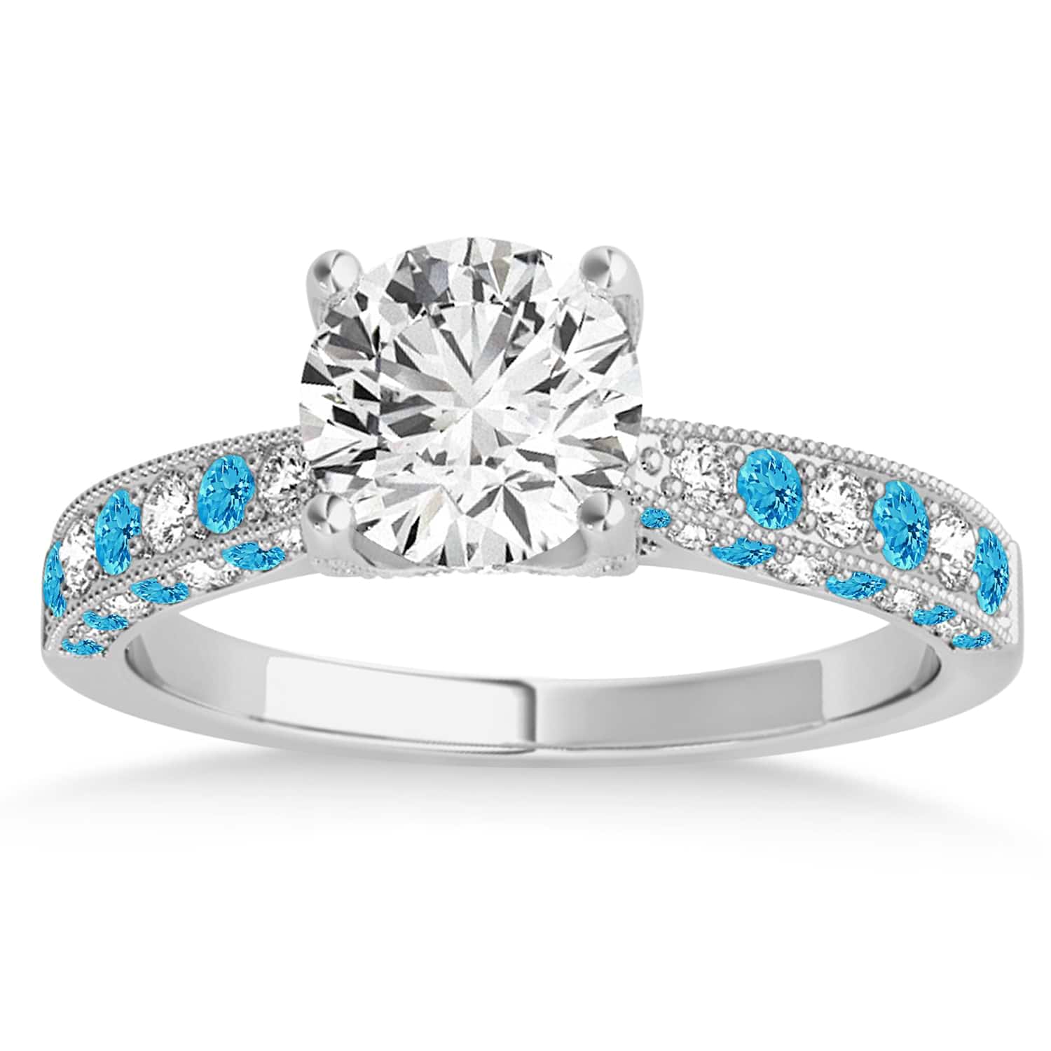 Alternating Diamond & Blue Topaz Engravable Engagement Ring in 14k White Gold (0.45ct)