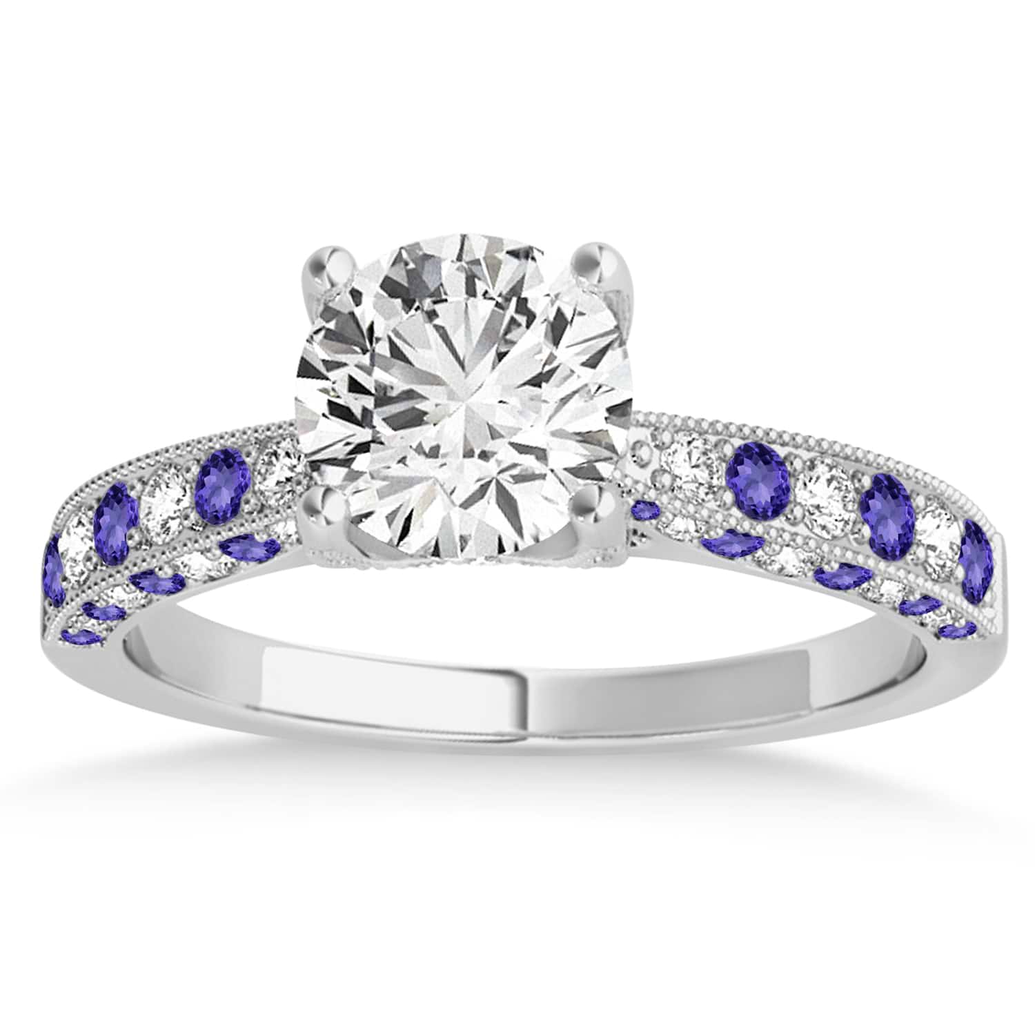 Alternating Diamond & Tanzanite Engravable Engagement Ring in 14k White Gold (0.45ct)