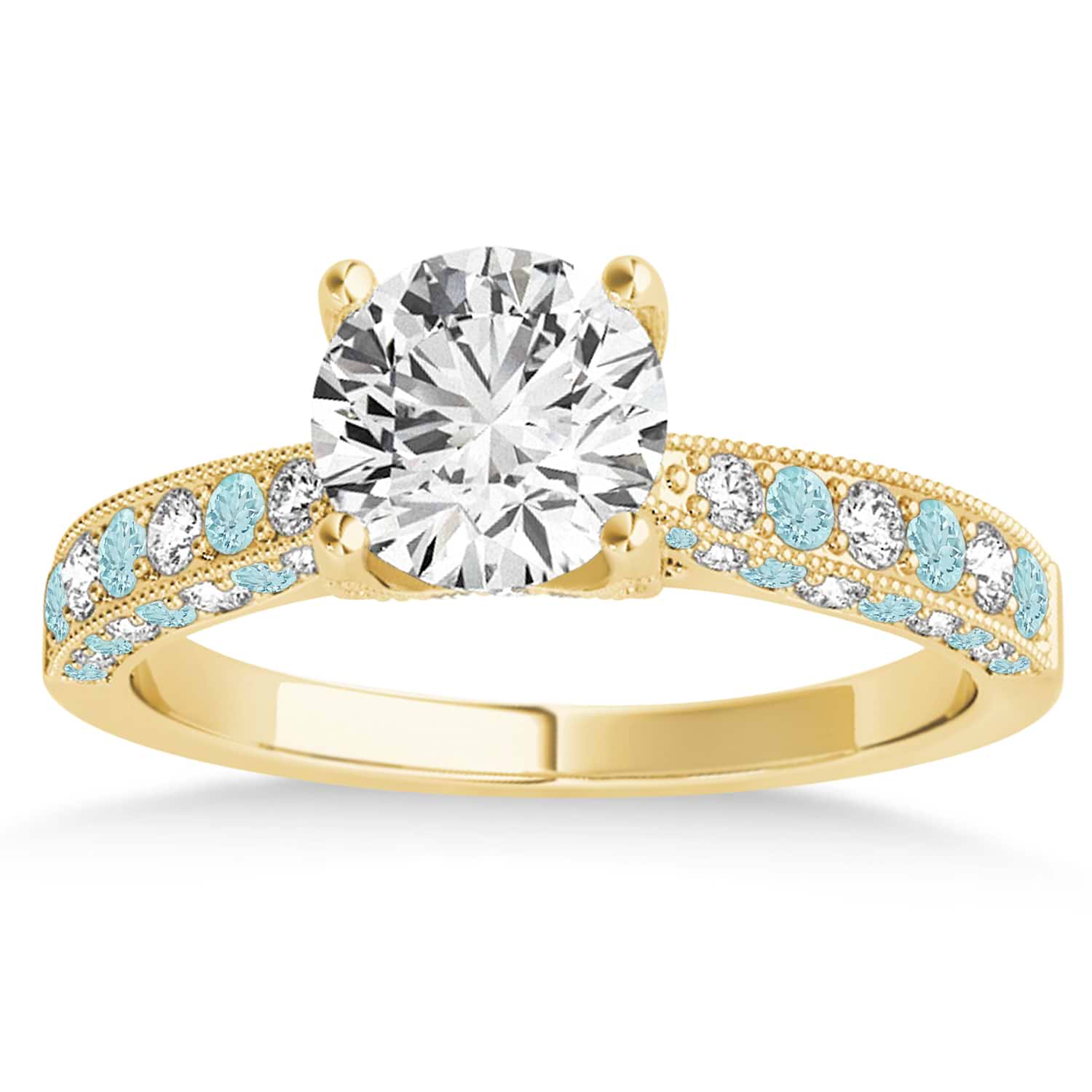 Alternating Diamond & Aquamarine Engravable Engagement Ring in 14k Yellow Gold (0.45ct)