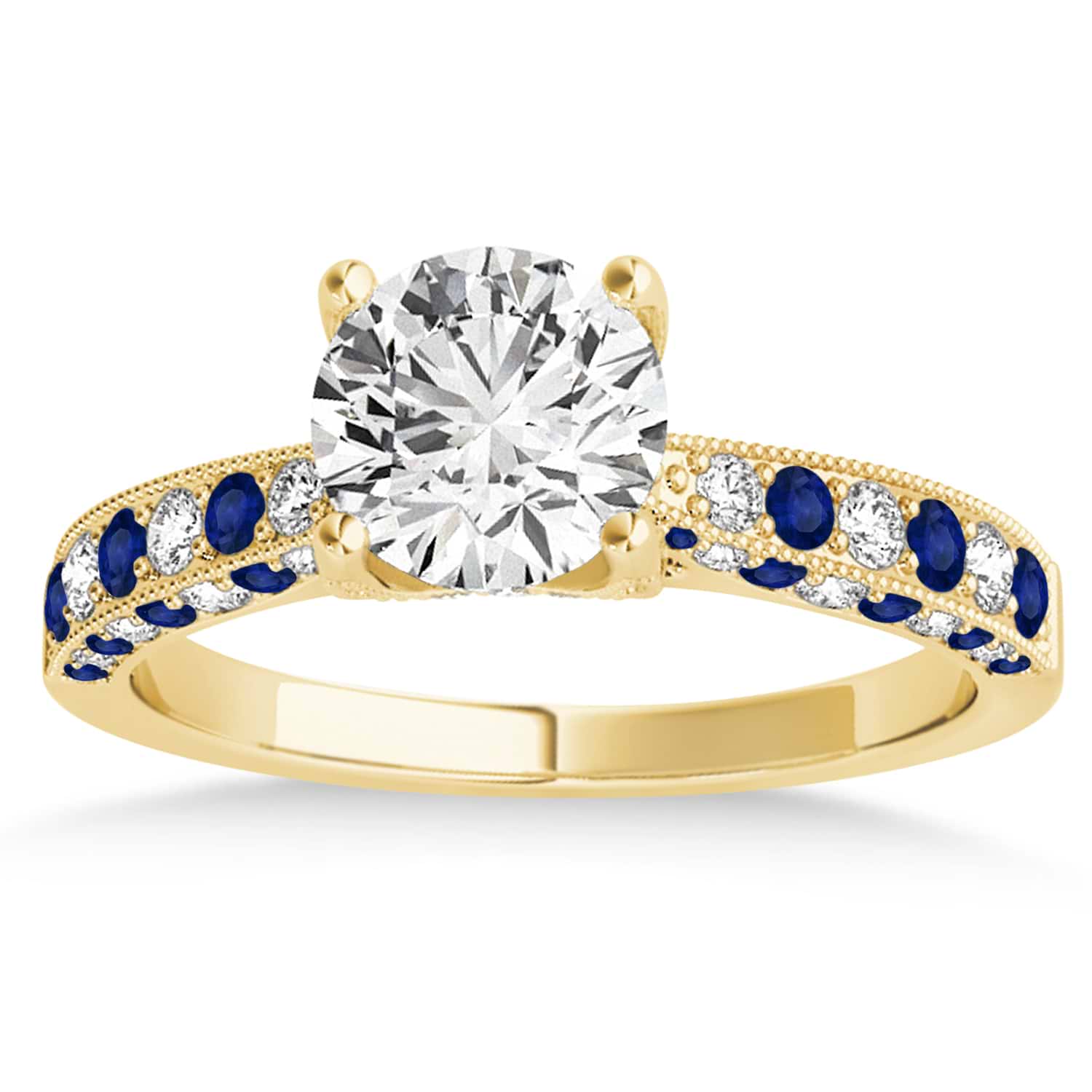 Alternating Diamond & Blue Sapphire Engravable Engagement Ring in 14k Yellow Gold (0.45ct)