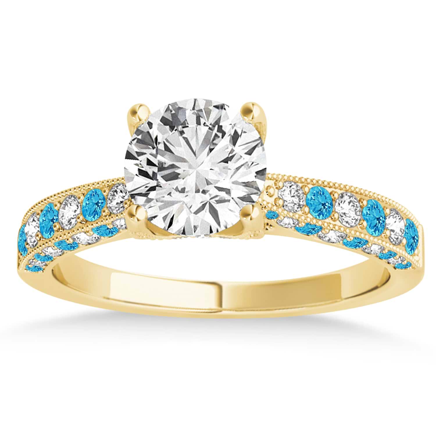 Alternating Diamond & Blue Topaz Engravable Engagement Ring in 14k Yellow Gold (0.45ct)