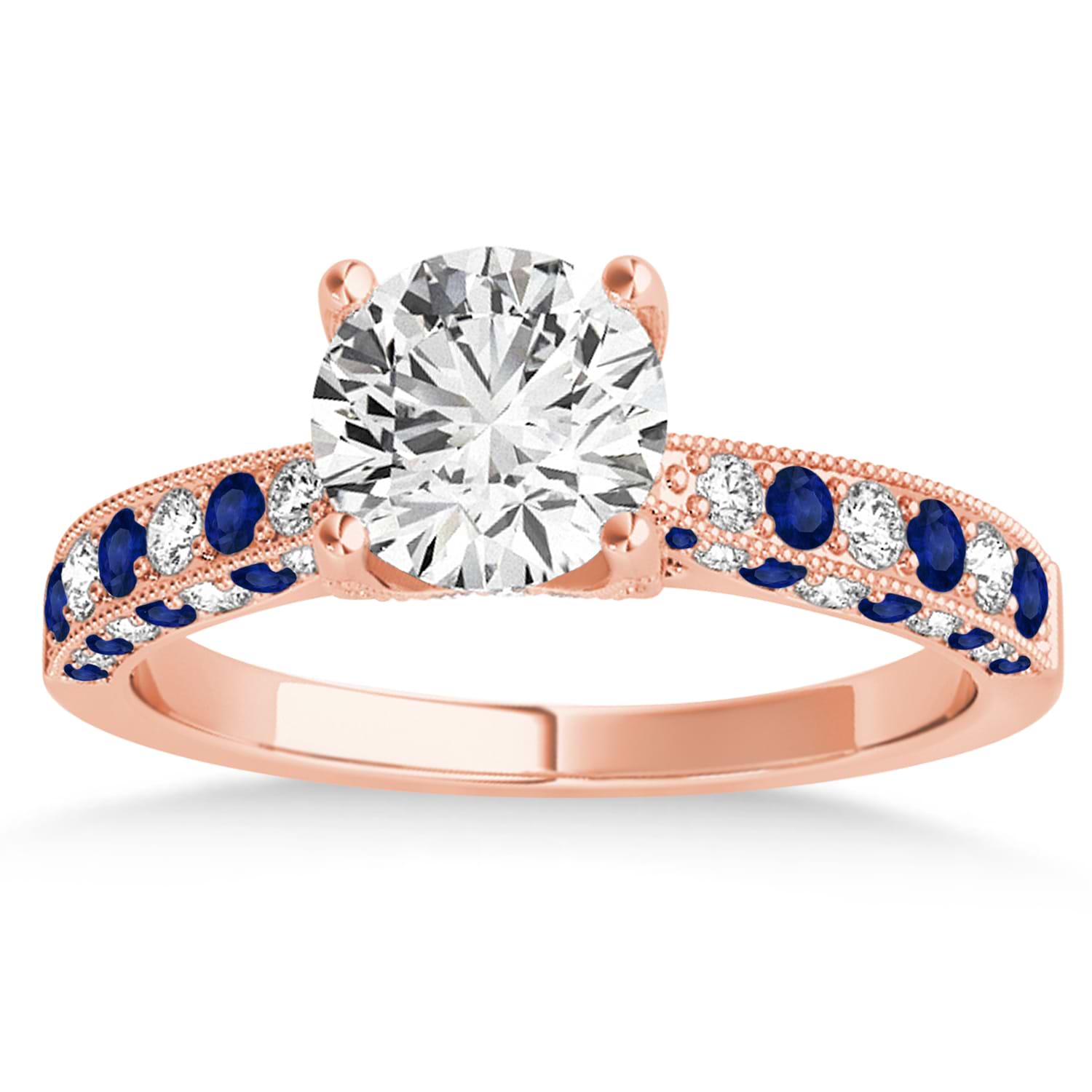 Alternating Diamond & Blue Sapphire Engravable Engagement Ring in 18k Rose Gold (0.45ct)