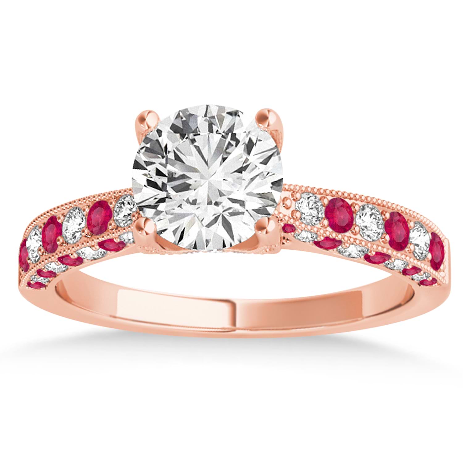 Alternating Diamond & Ruby Engravable Engagement Ring in 18k Rose Gold (0.45ct)