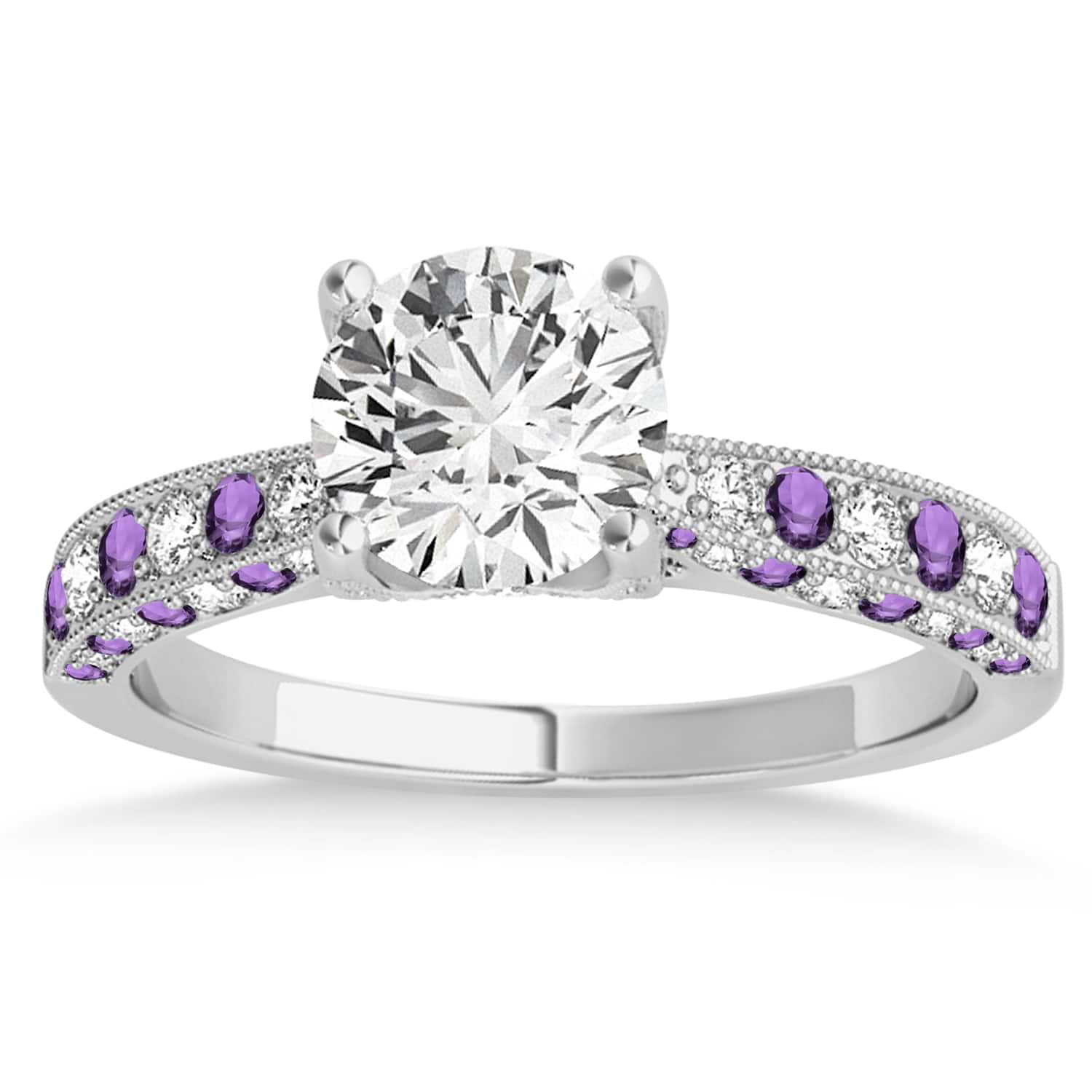 Alternating Diamond & Amethyst Engravable Engagement Ring in 18k White Gold (0.45ct)