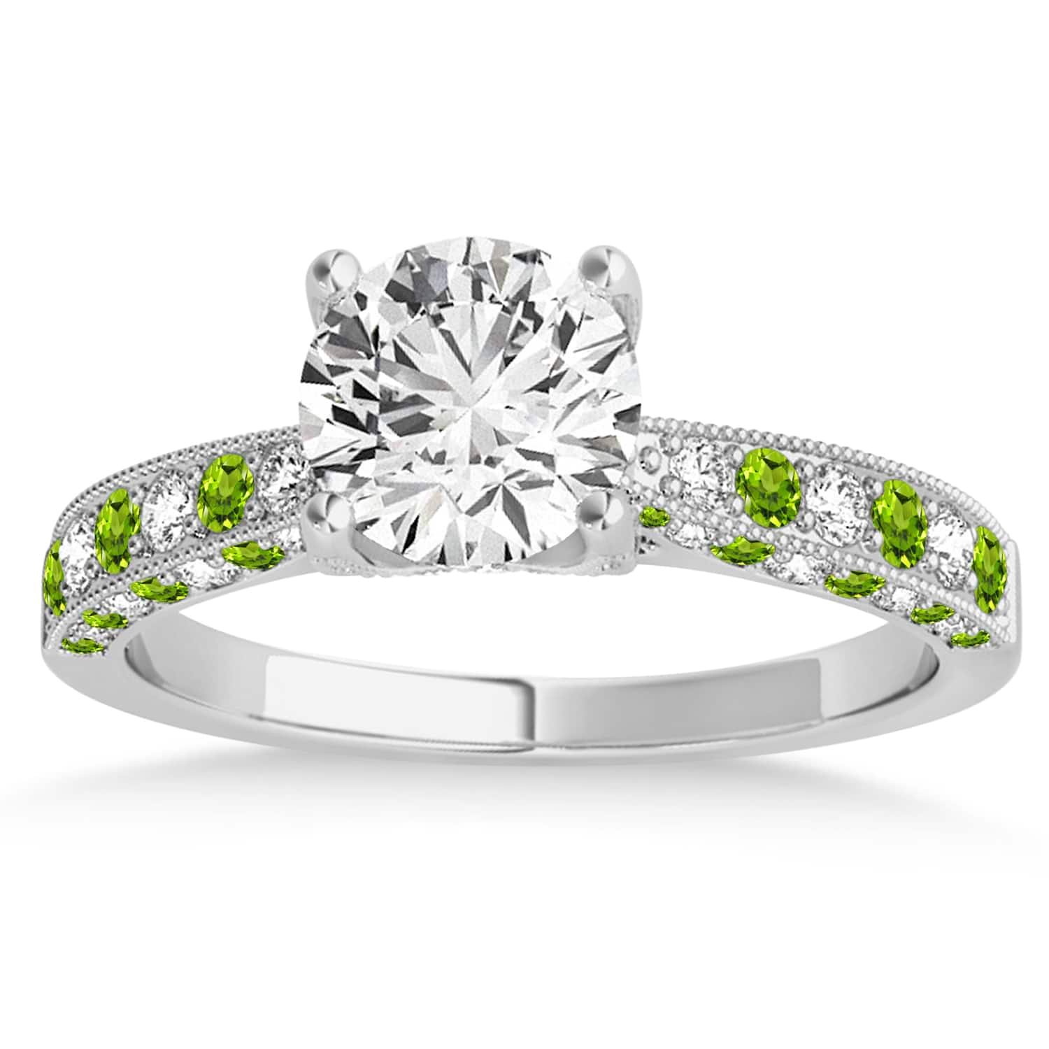 Alternating Diamond & Peridot Engravable Engagement Ring in 18k White Gold (0.45ct)
