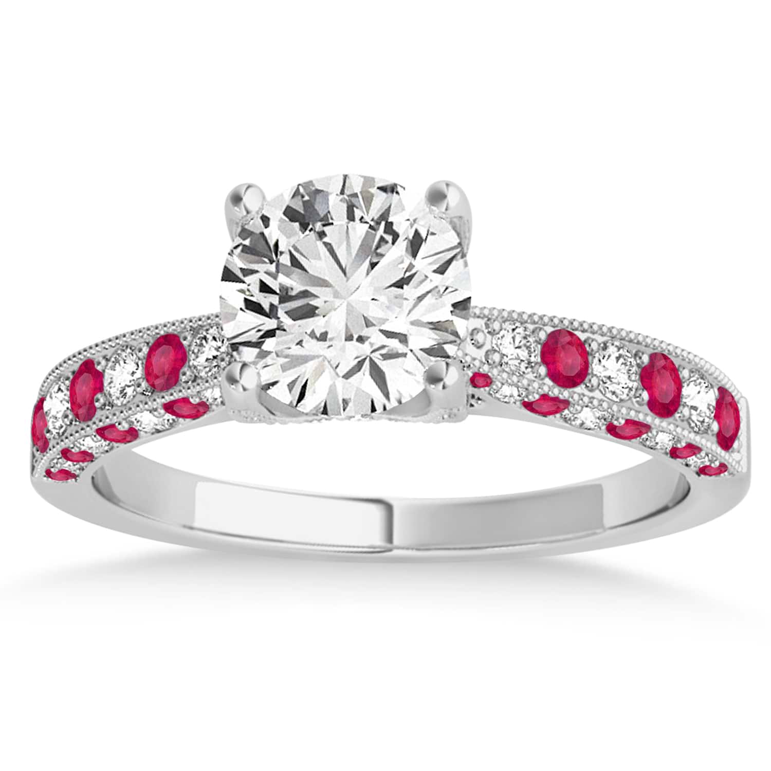 Alternating Diamond & Ruby Engravable Engagement Ring in 18k White Gold (0.45ct)
