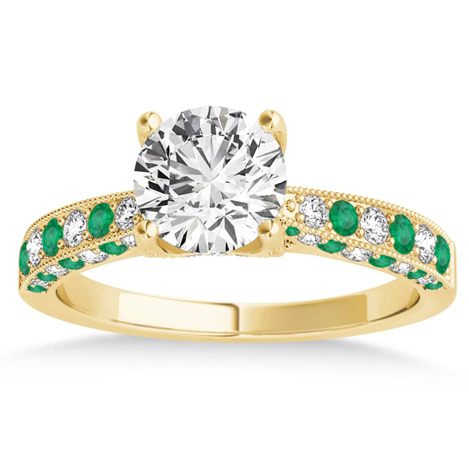 Alternating Diamond & Emerald Engravable Engagement Ring in 18k Yellow Gold (0.45ct)