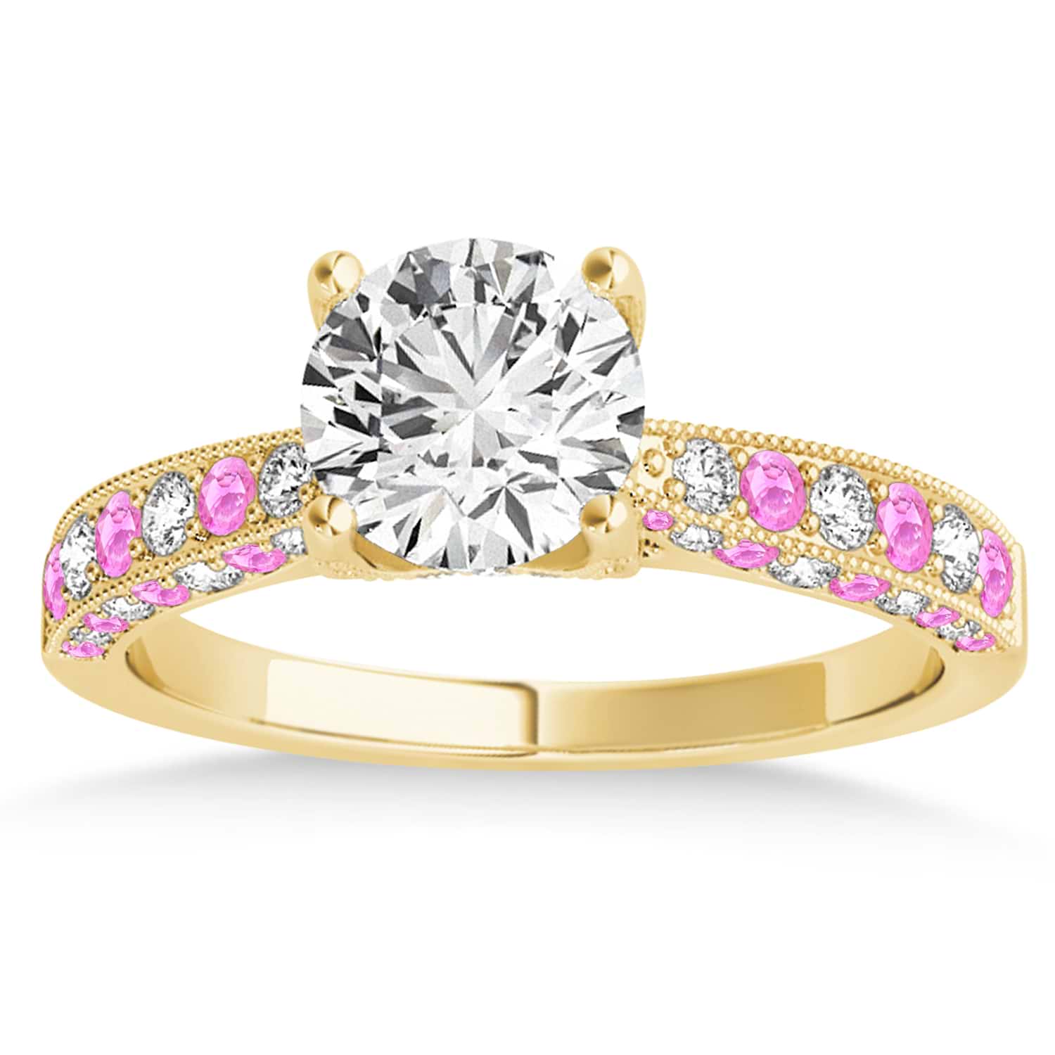 Alternating Diamond & Pink Sapphire Engravable Engagement Ring in 18k Yellow Gold (0.45ct)