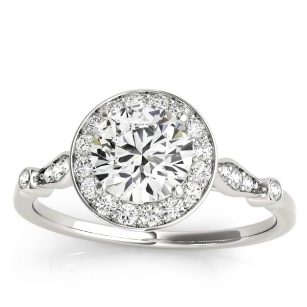 Halo Diamond Accent Engagement Ring Setting 18k White Gold (0.17ct)