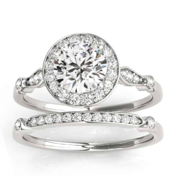 Halo Diamond Accented Bridal Set Setting 18k White Gold (0.25ct)