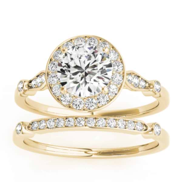 Halo Diamond Accented Bridal Set Setting 18k Yellow Gold (0.25ct)