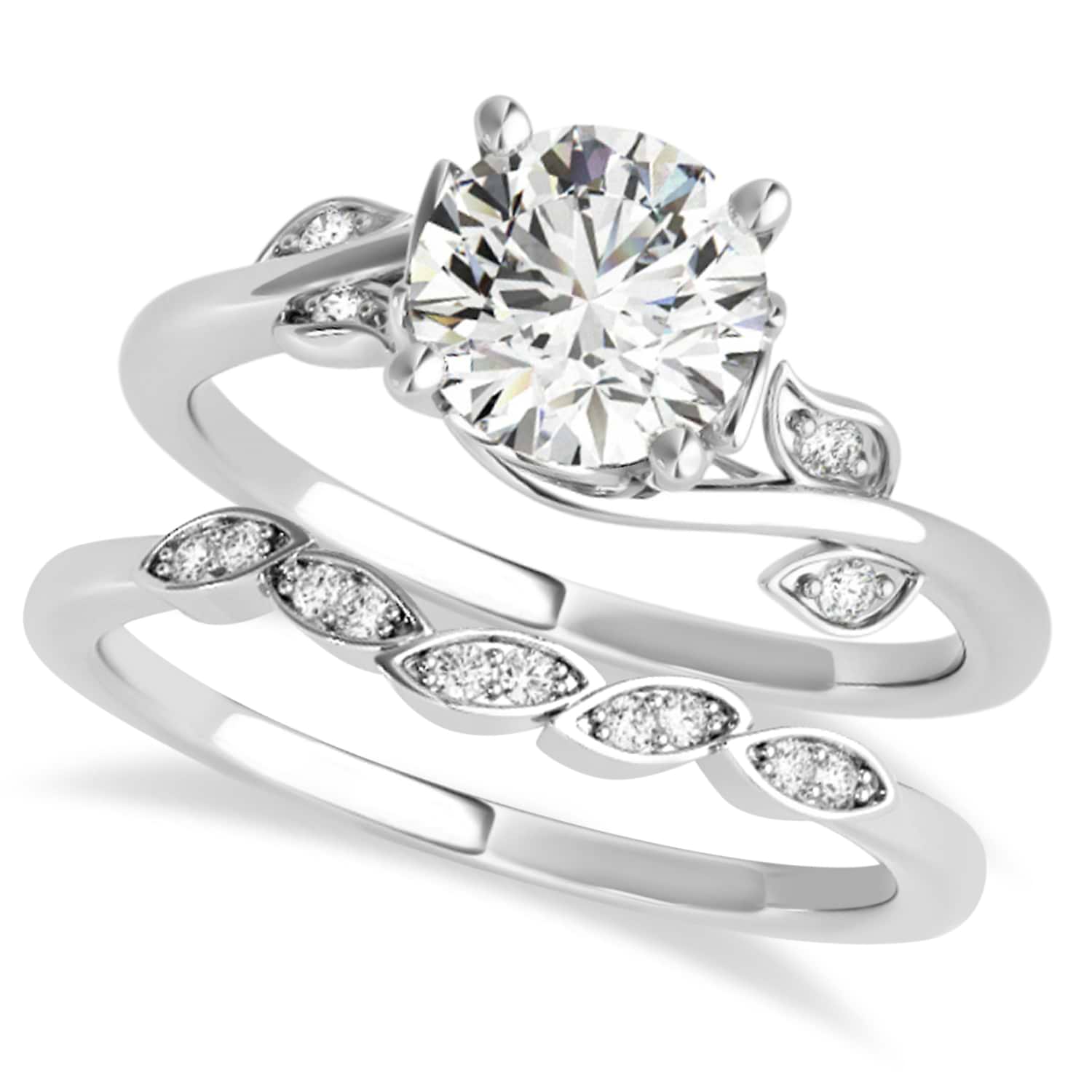 Bypass Floral Diamond Bridal Set Setting 14k White Gold (1.05ct)