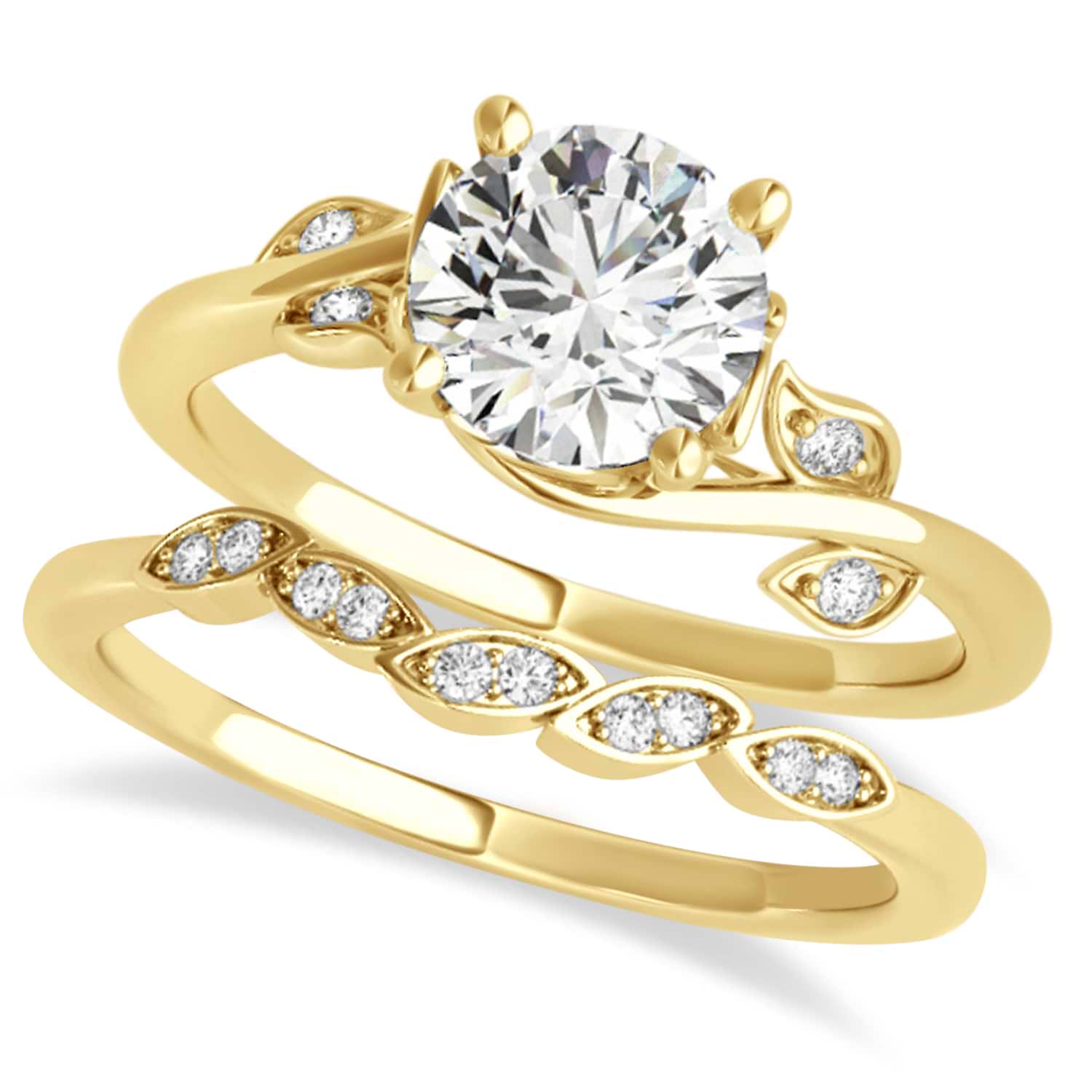 Bypass Floral Diamond Bridal Set Setting 14k Yellow Gold (1.55ct)