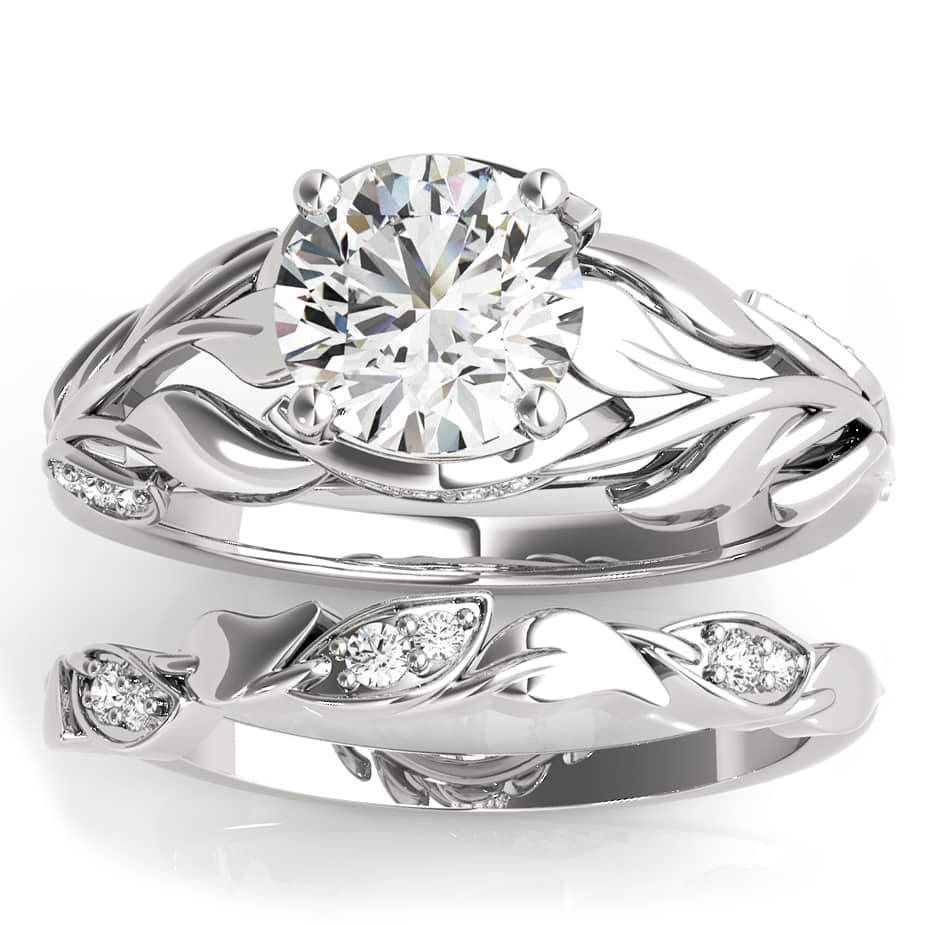 Nature Inspried Leaf Diamond Engagement Ring Setting 14k White Gold (0.19ct)