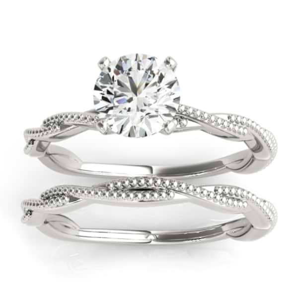 Solitaire Twist Engagement Ring & Wedding Band 14k White Gold