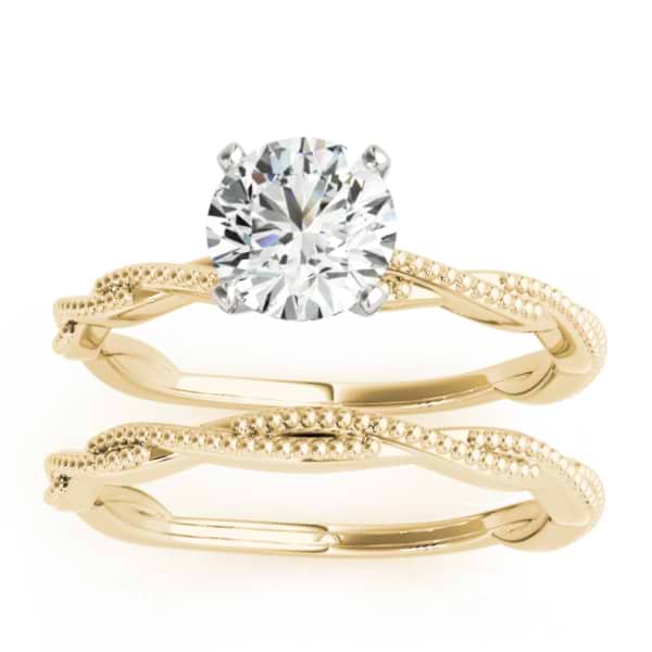 Solitaire Twist Engagement Ring & Wedding Band 14k Yellow Gold