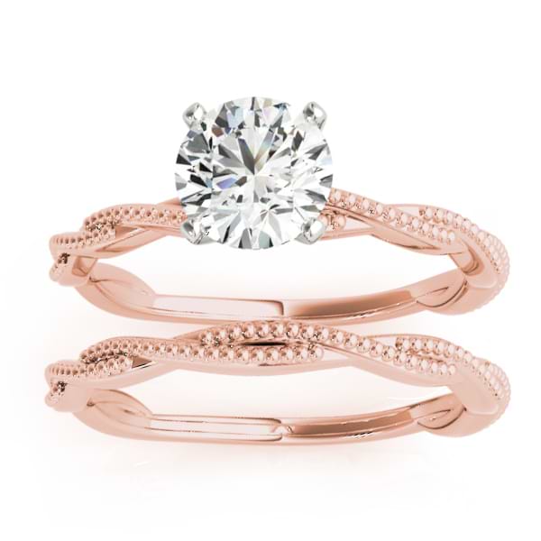 Solitaire Twist Engagement Ring & Wedding Band 18k Rose Gold