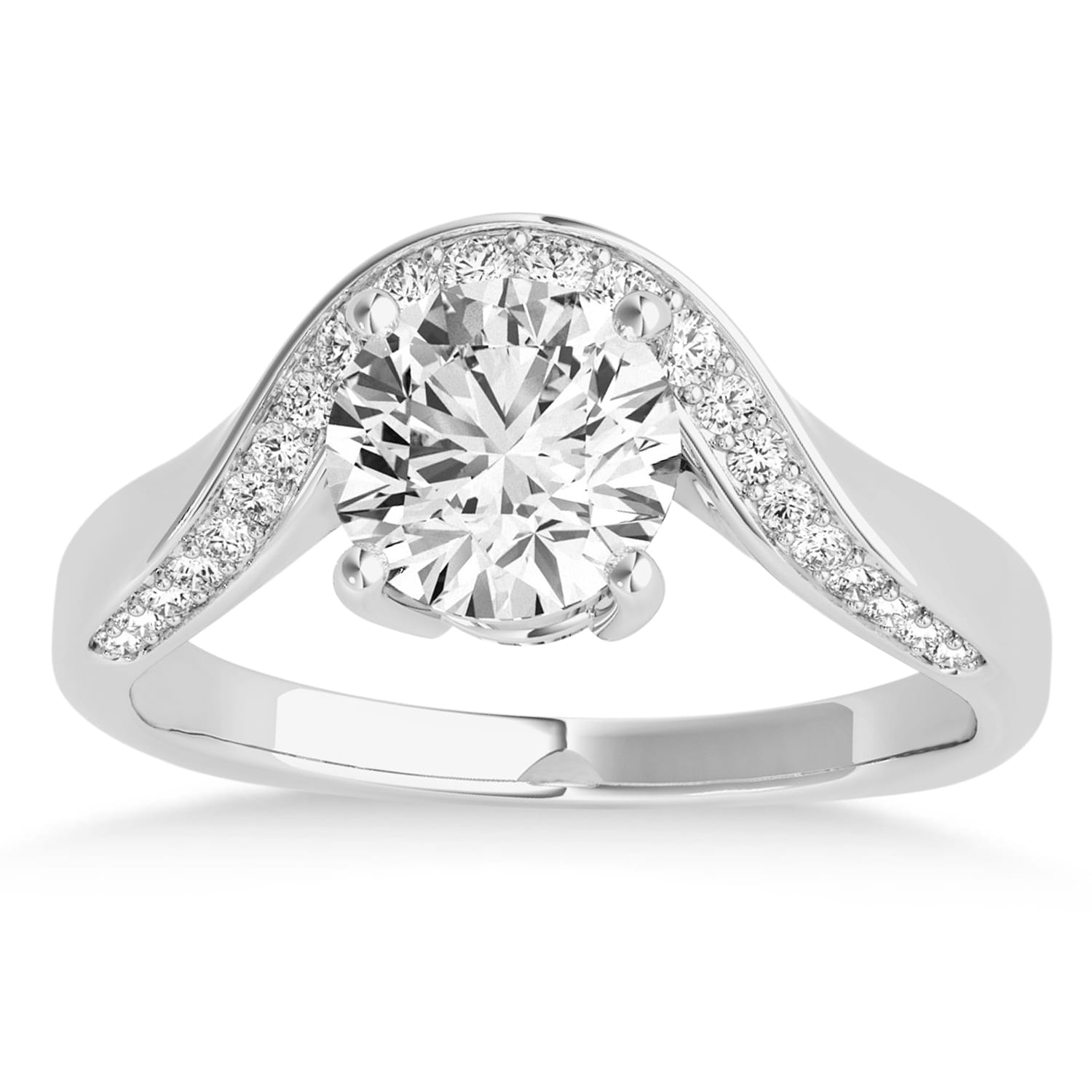 Diamond Euro Shank Curved Engagement Ring in 14k White Gold (0.16ct)