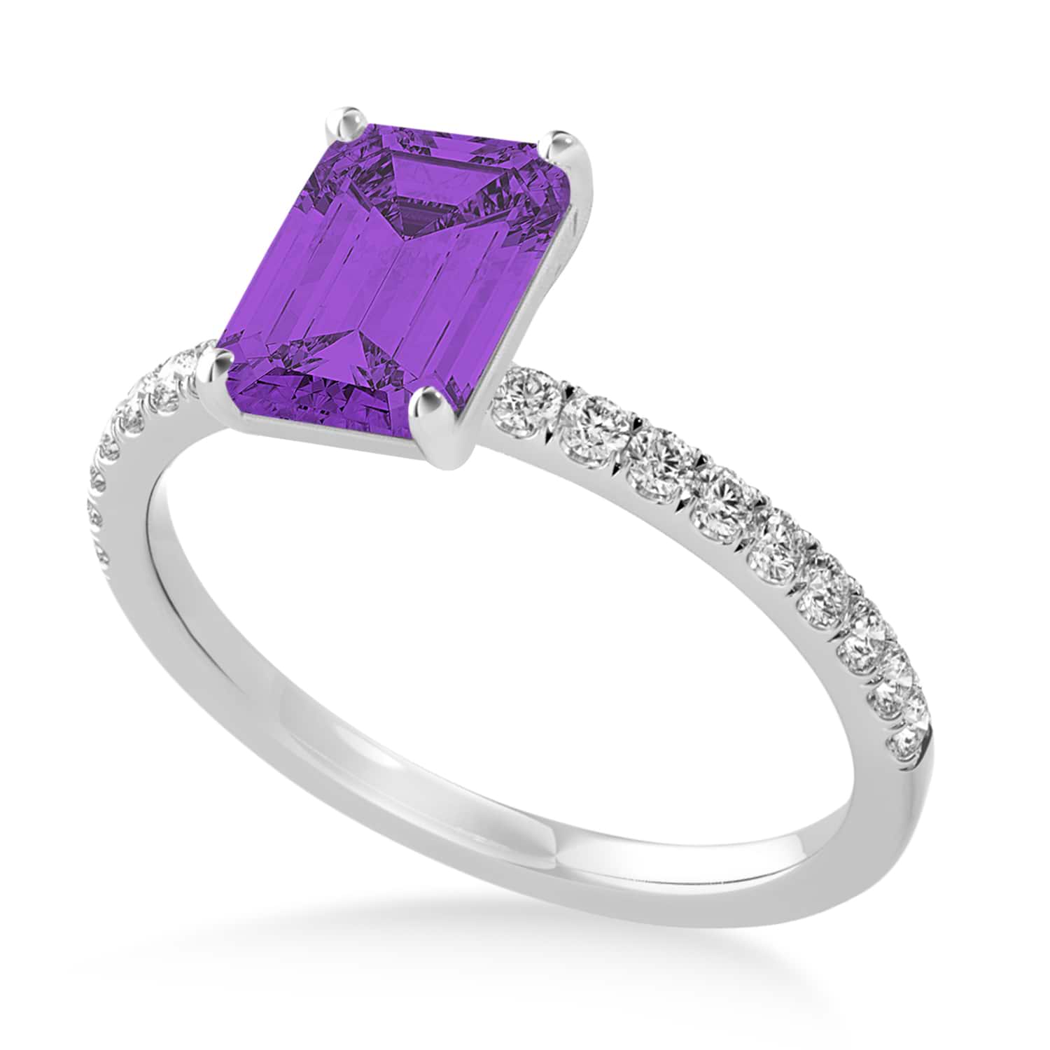 Emerald Amethyst & Diamond Single Row Hidden Halo Engagement Ring 18k ...