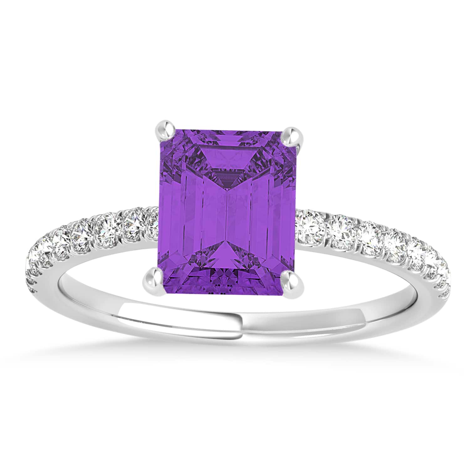 Emerald Amethyst & Diamond Single Row Hidden Halo Engagement Ring 18k ...