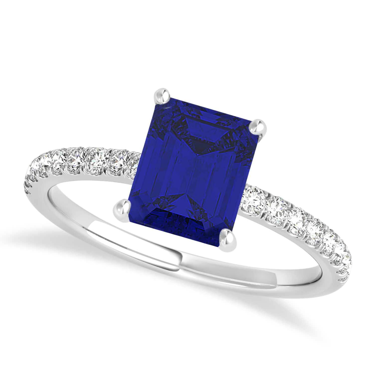 Emerald Blue Sapphire & Diamond Single Row Hidden Halo Engagement Ring Platinum (1.31ct)