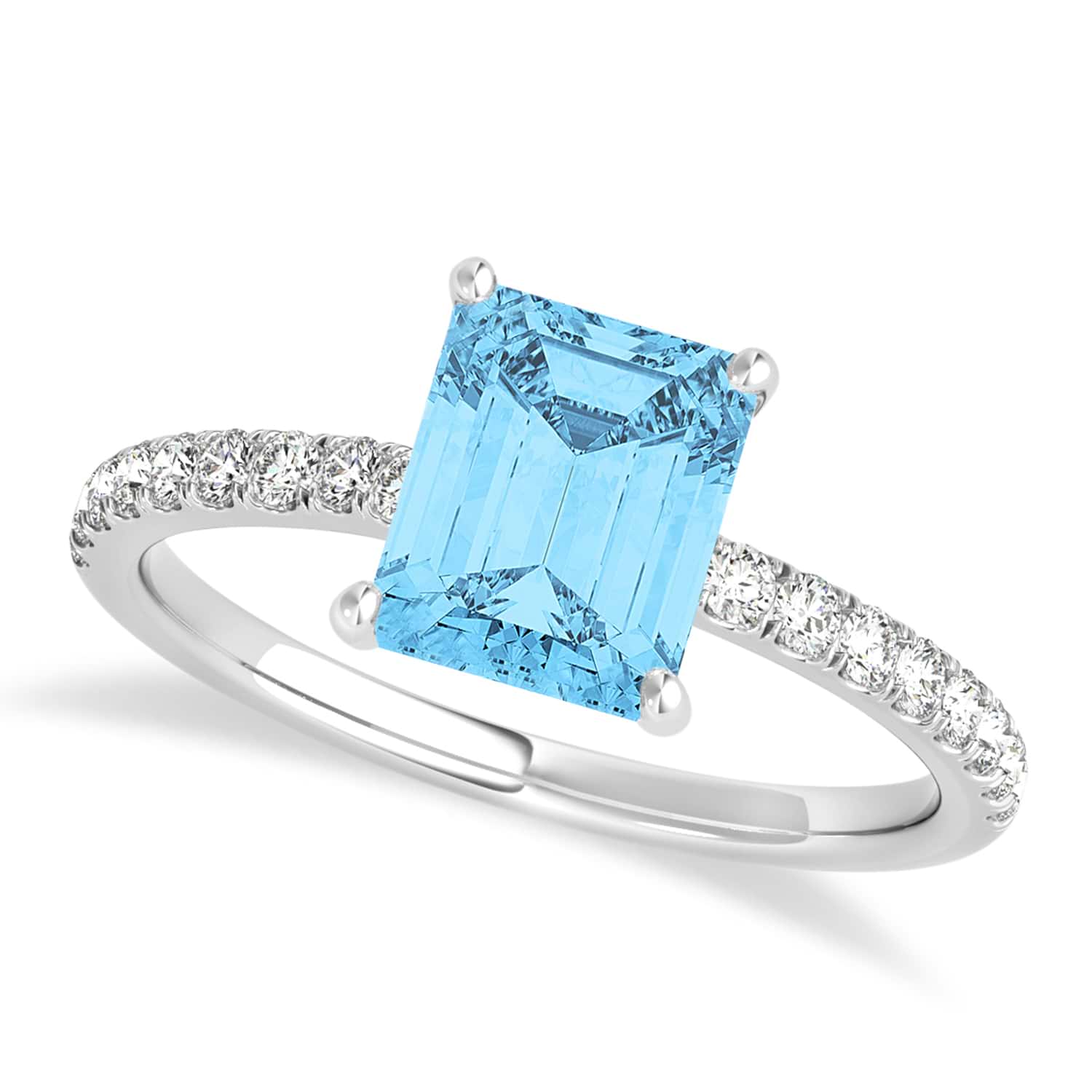 Emerald Blue Topaz & Diamond Single Row Hidden Halo Engagement Ring Palladium (1.31ct)