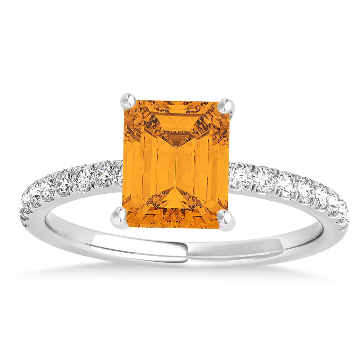 Emerald Citrine & Diamond Single Row Hidden Halo Engagement Ring 14k White Gold (1.31ct)