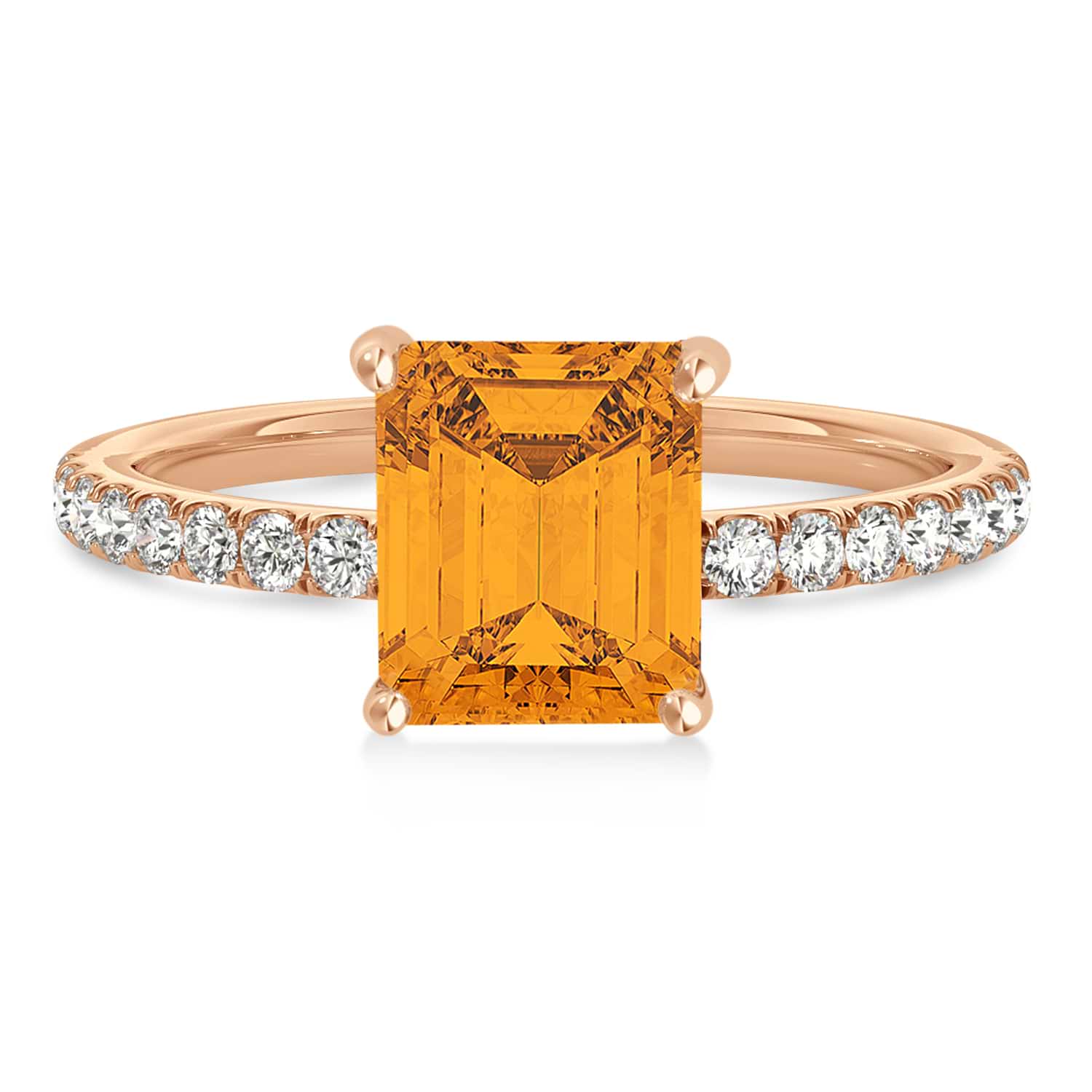 Emerald Citrine & Diamond Single Row Hidden Halo Engagement Ring 18k Rose Gold (1.31ct)