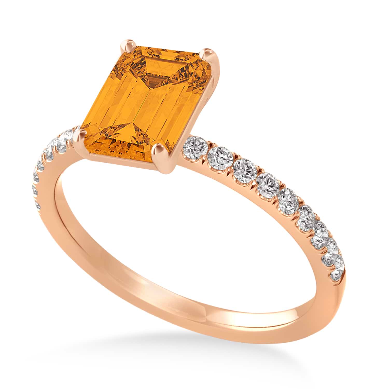 Emerald Citrine & Diamond Single Row Hidden Halo Engagement Ring 18k Rose Gold (1.31ct)