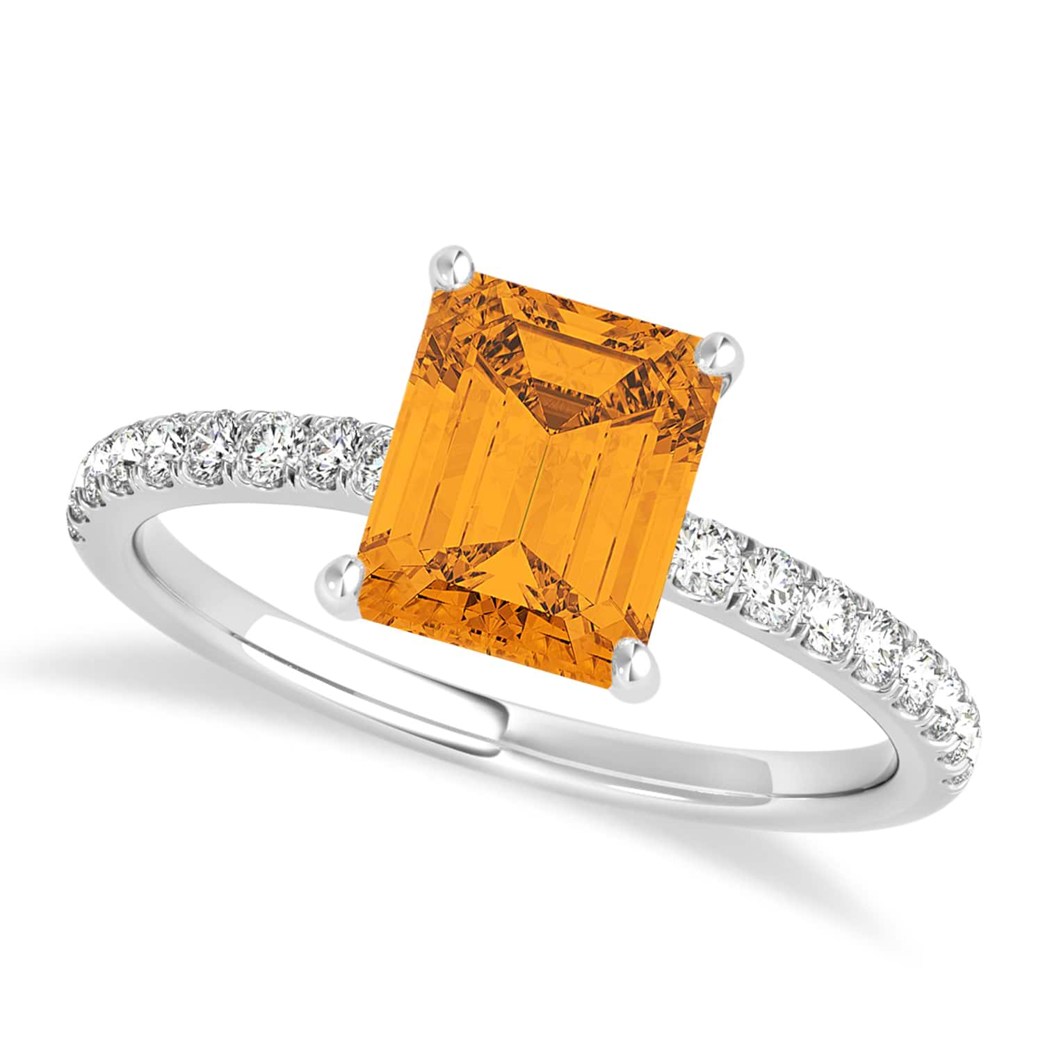 Emerald Citrine & Diamond Single Row Hidden Halo Engagement Ring 18k White Gold (1.31ct)