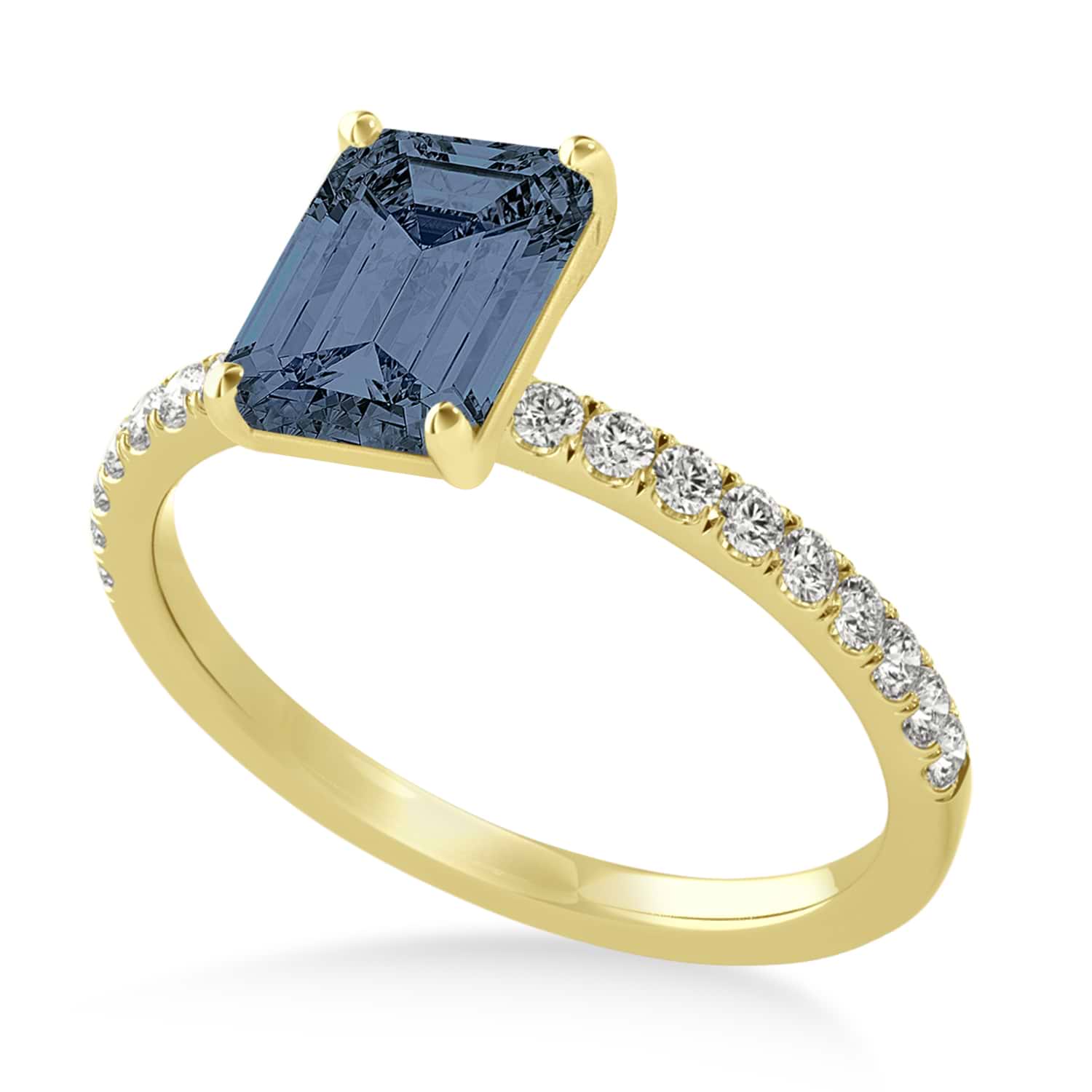 Emerald Gray Spinel & Diamond Single Row Hidden Halo Engagement Ring 18k Yellow Gold (1.31ct)