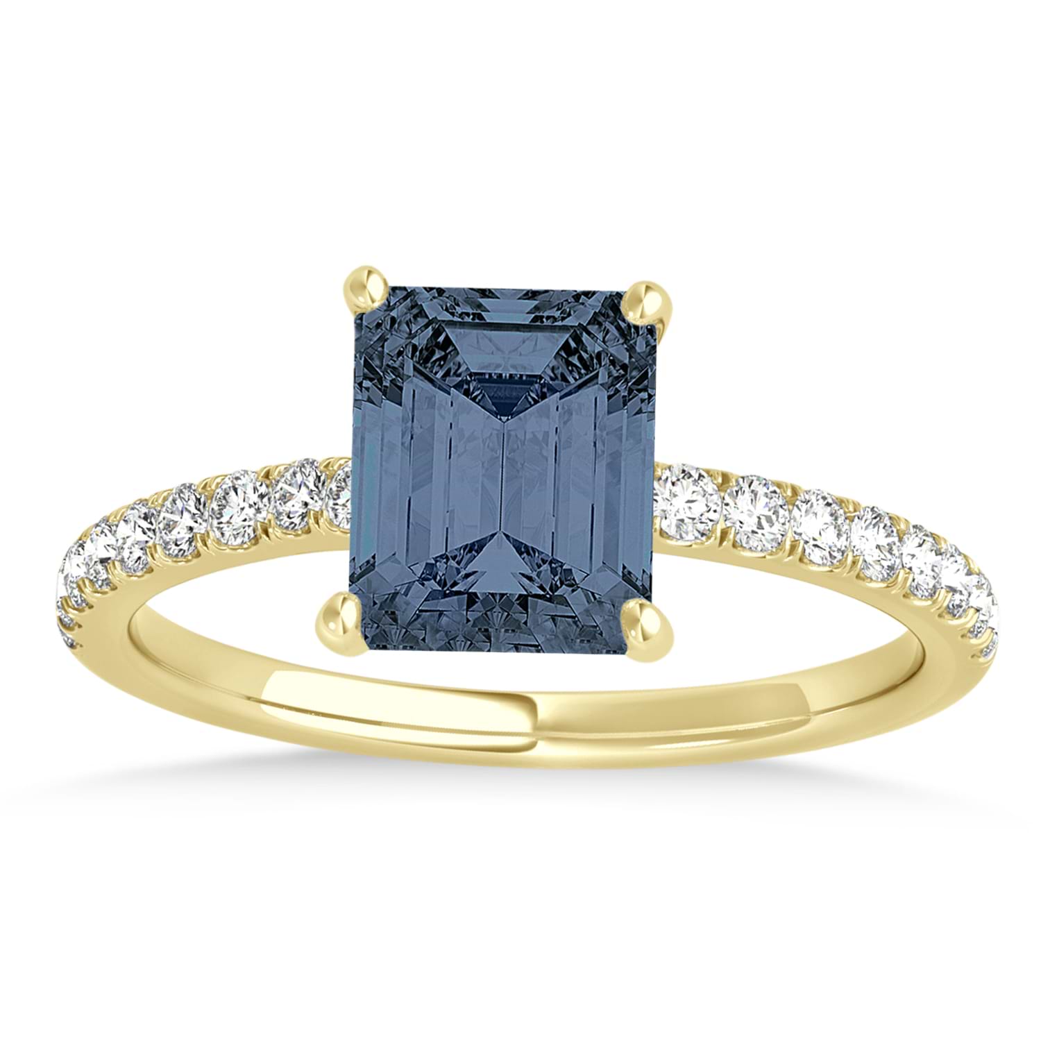Emerald Gray Spinel & Diamond Single Row Hidden Halo Engagement Ring 18k Yellow Gold (1.31ct)