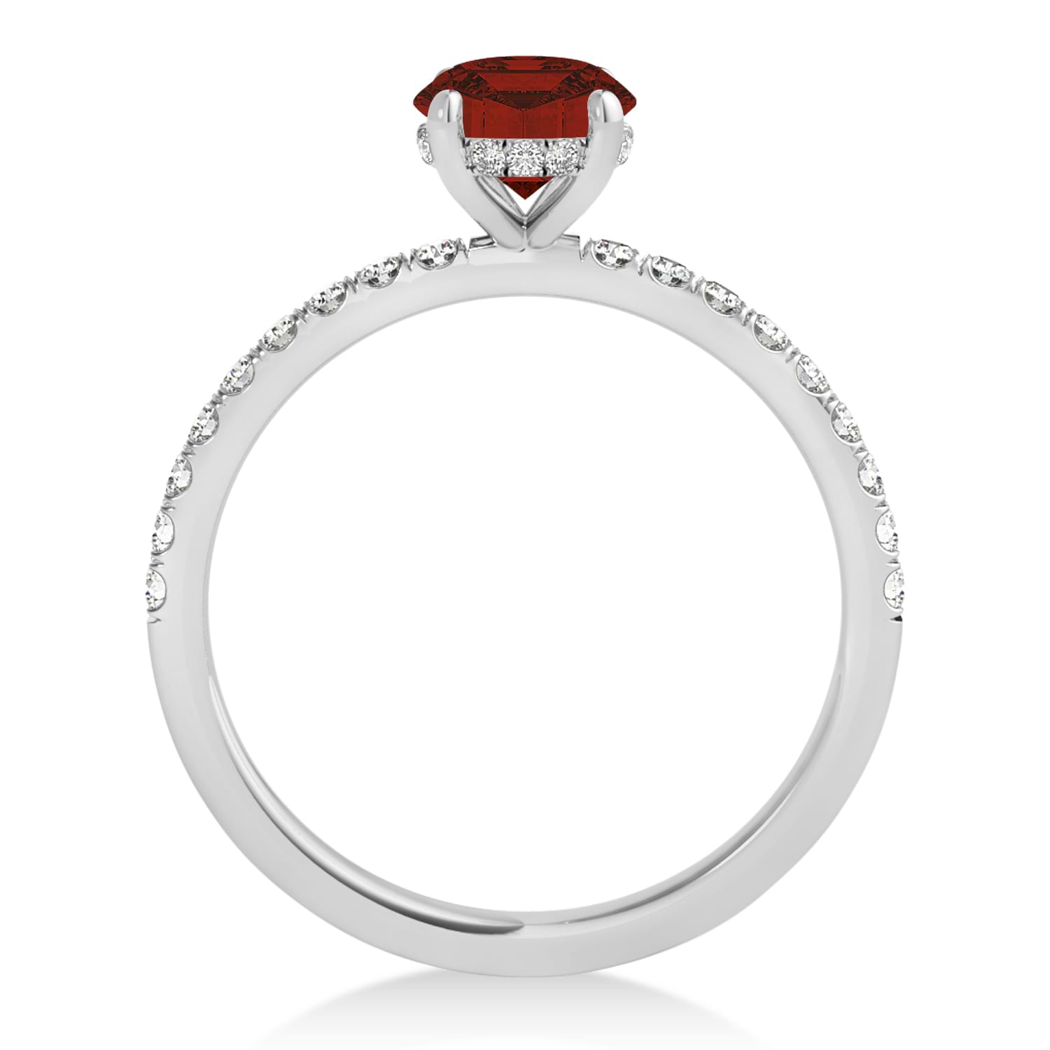 Emerald Garnet & Diamond Single Row Hidden Halo Engagement Ring Palladium (1.31ct)