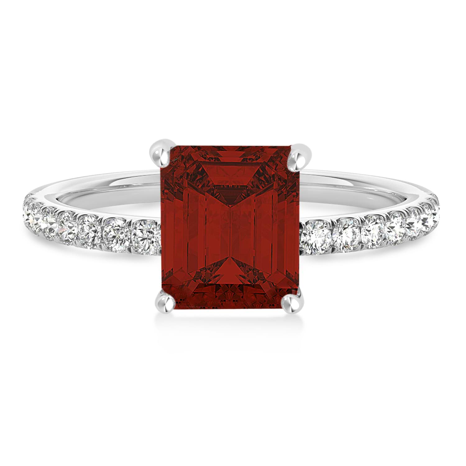 Emerald Garnet & Diamond Single Row Hidden Halo Engagement Ring Palladium (1.31ct)