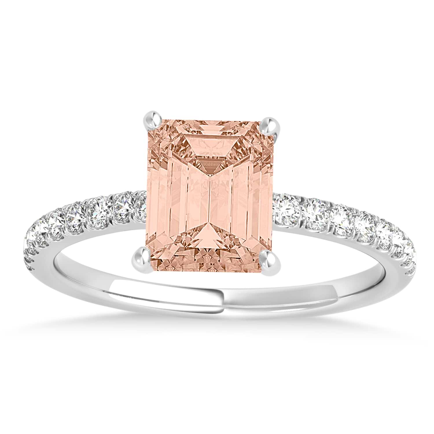 Emerald Morganite & Diamond Single Row Hidden Halo Engagement Ring 14k White Gold (1.31ct)