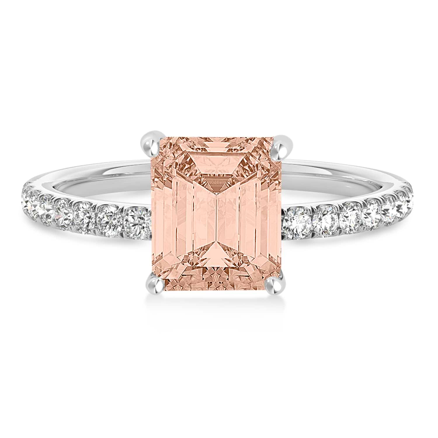 Emerald Morganite & Diamond Single Row Hidden Halo Engagement Ring Platinum (1.31ct)