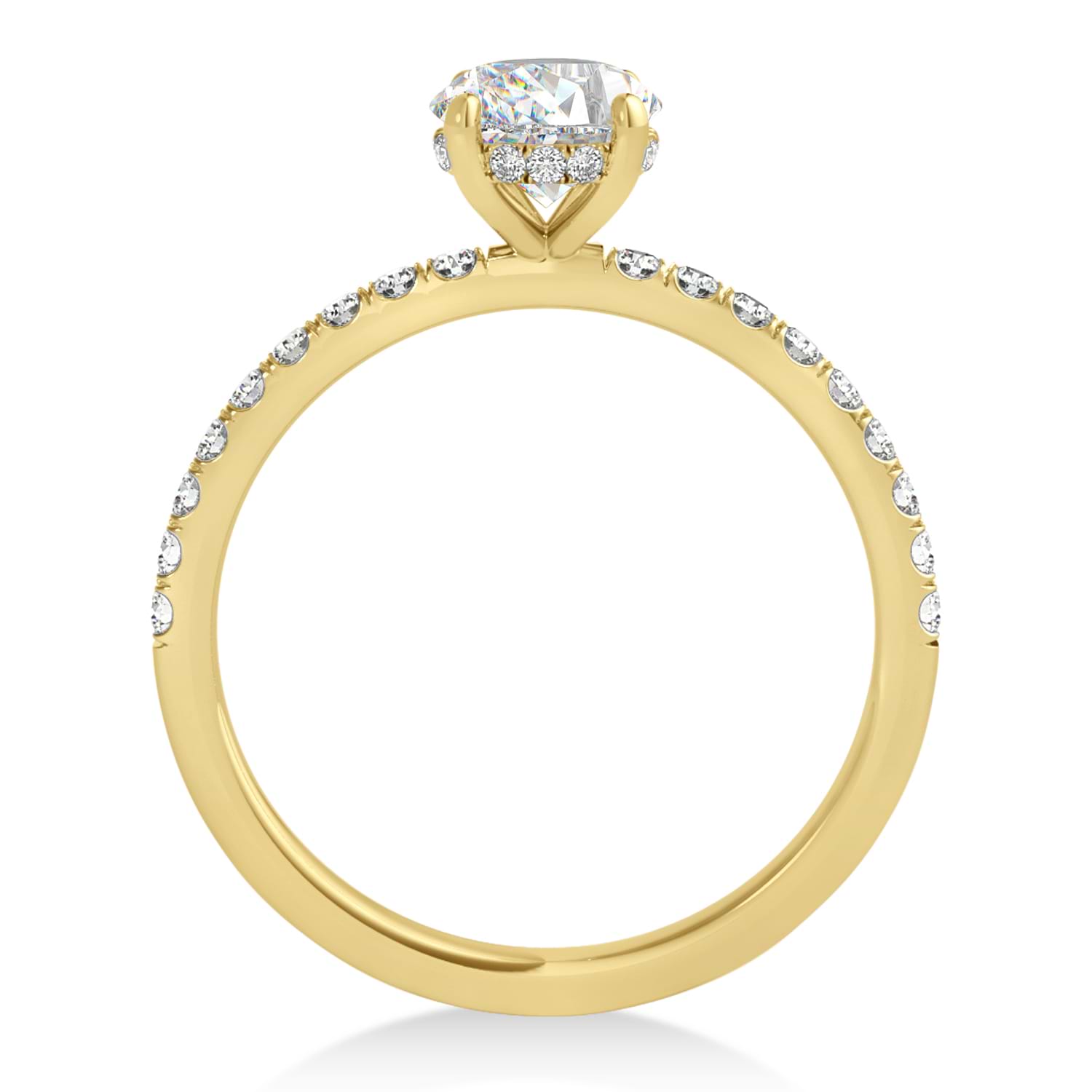 Emerald Moissanite & Diamond Single Row Hidden Halo Engagement Ring 18k Yellow Gold (1.31ct)