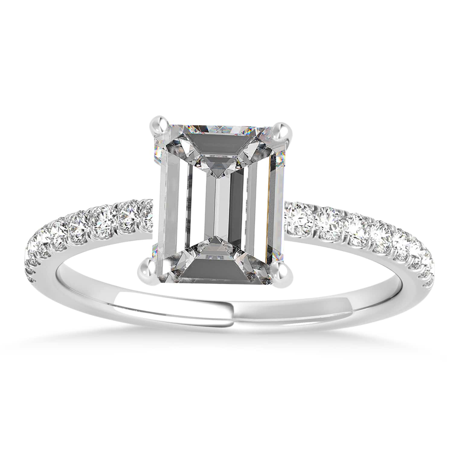 Emerald Moissanite & Diamond Single Row Hidden Halo Engagement Ring Palladium (1.31ct)
